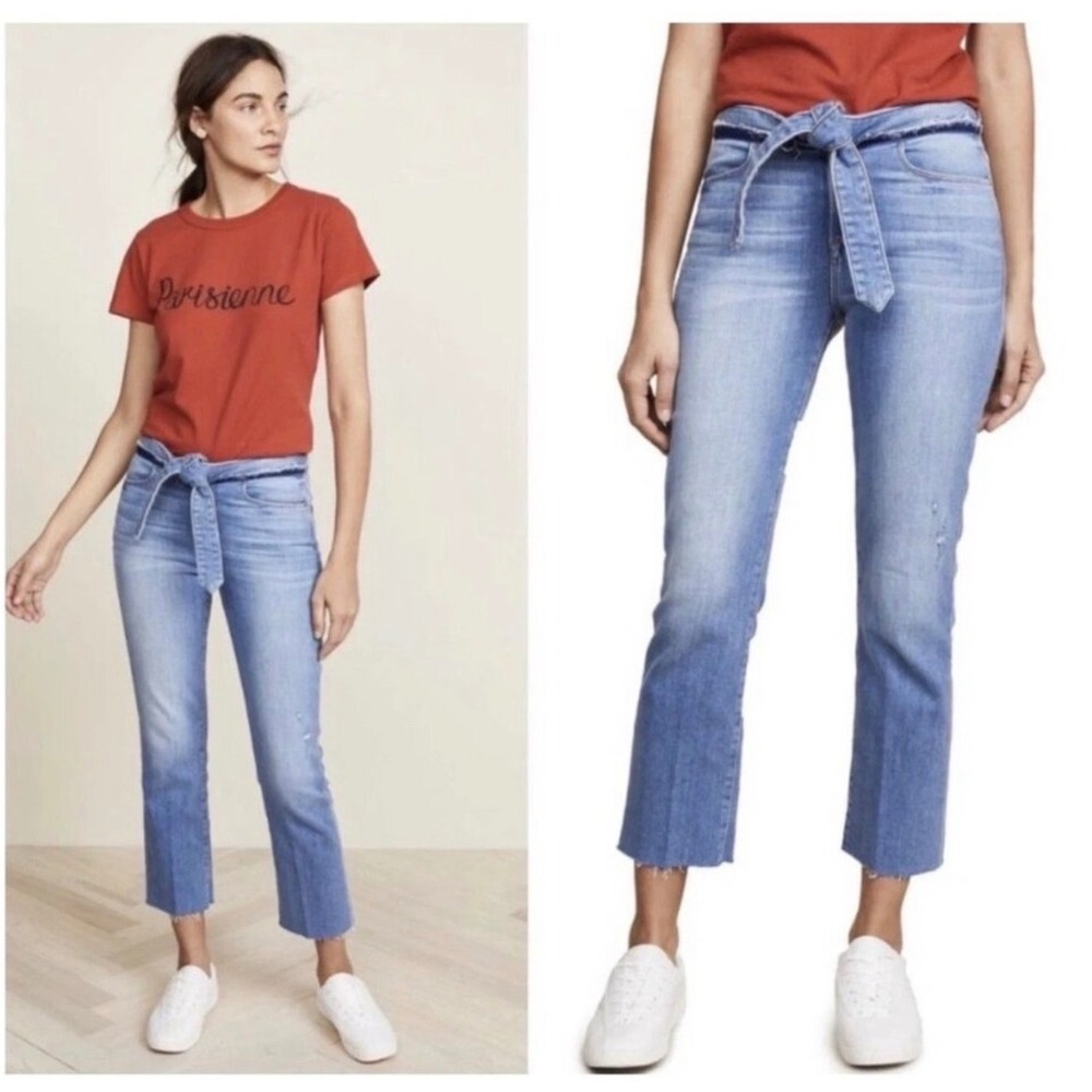 FRAME Le High Straight Jeans‎ Belted Frayed Hem Denim Size 25 Casual